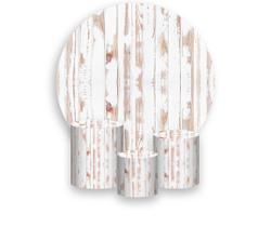 Painel De Festa Redondo 1,50x1,50 + Trio De Capas Cilindro - Efeito Ripas de Madeira Branca Desgastada 001