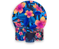 Painel De Festa Redondo 1,50x1,50 + Trio De Capas Cilindro - Farofa Tropical Flores 014 Painel De Festa Redondo 1,50x1,50 + Trio De Capas Cilindro - Farofa Tropical Flores 014