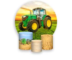 Painel De Festa Redondo 1,50x1,50 + Trio De Capas Cilindro - Fazenda Trator Verde 008 Painel De Festa Redondo 1,50x1,50 + Trio De Capas Cilindro - Fazenda Trator Verde 008