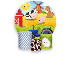 Painel De Festa Redondo 1,50x1,50 + Trio De Capas Cilindro - Fazendinha Colorida 006 Painel De Festa Redondo 1,50x1,50 + Trio De Capas Cilindro - Fazendinha Colorida 006