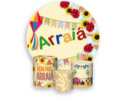 Painel De Festa Redondo 1,50x1,50 + Trio De Capas Cilindro - Festa Junina Arraiá Flores 002 Painel De Festa Redondo 1,50x1,50 + Trio De Capas Cilindro - Festa Junina Arraiá Flores 002