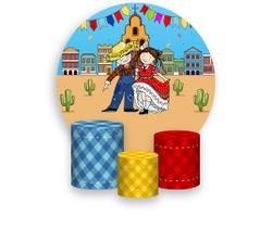 Painel De Festa Redondo 1,50x1,50 + Trio De Capas Cilindro - Festa Junina Casal Cidadezinha 013 Painel De Festa Redondo 1,50x1,50 + Trio De Capas Cilindro - Festa Junina Casal Cidadezinha 013
