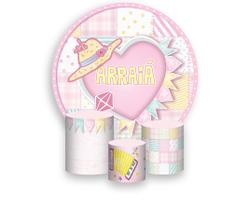 Painel De Festa Redondo 1,50x1,50 + Trio De Capas Cilindro - Festa Junina Coração Rosa 012 Painel De Festa Redondo 1,50x1,50 + Trio De Capas Cilindro - Festa Junina Coração Rosa 012