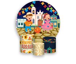 Painel De Festa Redondo 1,50x1,50 + Trio De Capas Cilindro - Festa Junina Crianças 023 Painel De Festa Redondo 1,50x1,50 + Trio De Capas Cilindro - Festa Junina Crianças 023