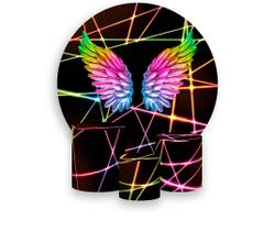 Painel De Festa Redondo 1,50x1,50 + Trio De Capas Cilindro - Fios Efeito Neon Asas 011