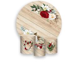 Painel De Festa Redondo 1,50x1,50 + Trio De Capas Cilindro - Flores Casamento Rústico 007 Painel De Festa Redondo 1,50x1,50 + Trio De Capas Cilindro - Flores Casamento Rústico 007