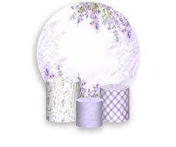 Painel De Festa Redondo 1,50x1,50 + Trio De Capas Cilindro - Flores de Lavanda Suave 079 Painel De Festa Redondo 1,50x1,50 + Trio De Capas Cilindro - Flores de Lavanda Suave 079