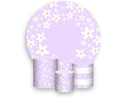 Painel De Festa Redondo 1,50x1,50 + Trio De Capas Cilindro - Flores Margaridas Lilás 085 Painel De Festa Redondo 1,50x1,50 + Trio De Capas Cilindro - Flores Margaridas Lilás 085