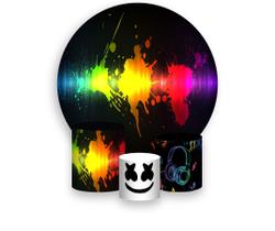 Painel De Festa Redondo 1,50x1,50 + Trio De Capas Cilindro - Frequência Musica Efeito Neon 001 Painel De Festa Redondo 1,50x1,50 + Trio De Capas Cilindro - Frequência Musica Efeito Neon 001