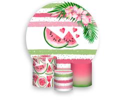 Painel De Festa Redondo 1,50x1,50 + Trio De Capas Cilindro - Fruta Melancia Listras 002