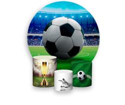 Painel De Festa Redondo 1,50x1,50 + Trio De Capas Cilindro - Futebol Bola e Estádio Realista 003