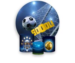 Painel De Festa Redondo 1,50x1,50 + Trio De Capas Cilindro - Futebol Bola na Rede Azul 018