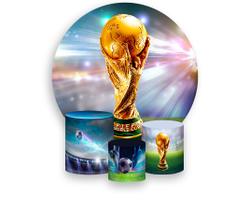 Painel De Festa Redondo 1,50x1,50 + Trio De Capas Cilindro - Futebol Troféu 011