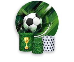 Painel De Festa Redondo 1,50x1,50 + Trio De Capas Cilindro - Futebol Verde Bola 017