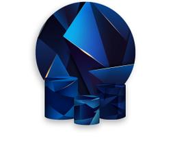 Painel De Festa Redondo 1,50x1,50 + Trio De Capas Cilindro - Geométrico Azul e Dourado 046 Painel De Festa Redondo 1,50x1,50 + Trio De Capas Cilindro - Geométrico Azul e Dourado 046