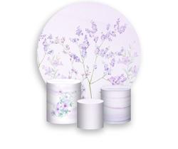 Painel De Festa Redondo 1,50x1,50 + Trio De Capas Cilindro - Jardim Floral Lilás Suave 035 Painel De Festa Redondo 1,50x1,50 + Trio De Capas Cilindro - Jardim Floral Lilás Suave 035