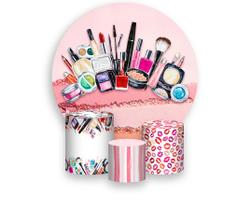 Painel De Festa Redondo 1,50x1,50 Trio De Capas Cilindro Maquiagem Batom Rosa 009 Painel De Festa Redondo 1,50x1,50 Trio De Capas Cilindro Maquiagem Batom Rosa 009