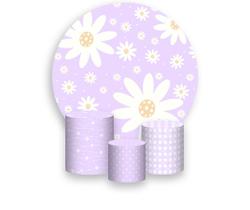 Painel De Festa Redondo 1,50x1,50 + Trio De Capas Cilindro - Margaridas Delicadas Lilás Suave 066 Painel De Festa Redondo 1,50x1,50 + Trio De Capas Cilindro - Margaridas Delicadas Lilás Suave 066