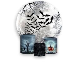 Painel De Festa Redondo 1,50x1,50 + Trio De Capas Cilindro - Noite de Lua Cheia Halloween 006 Painel De Festa Redondo 1,50x1,50 + Trio De Capas Cilindro - Noite de Lua Cheia Halloween 006