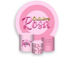 Painel De Festa Redondo 1,50x1,50 + Trio De Capas Cilindro - Outubro Rosa Círculos 010 Painel De Festa Redondo 1,50x1,50 + Trio De Capas Cilindro - Outubro Rosa Círculos 010