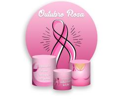Painel De Festa Redondo 1,50x1,50 + Trio De Capas Cilindro - Outubro Rosa Degradê 012 Painel De Festa Redondo 1,50x1,50 + Trio De Capas Cilindro - Outubro Rosa Degradê 012