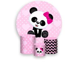 Painel De Festa Redondo 1,50x1,50 + Trio De Capas Cilindro - Panda Baby Rosa Menina 002