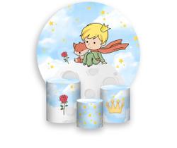 Painel De Festa Redondo 1,50x1,50 + Trio De Capas Cilindro - Pequeno Príncipe Loiro Cute 012