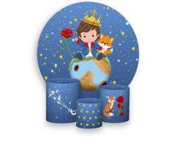 Painel De Festa Redondo 1,50x1,50 + Trio De Capas Cilindro - Pequeno Príncipe Moreno Cute 004