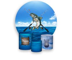 Painel De Festa Redondo 1,50x1,50 + Trio De Capas Cilindro - Pescaria Realista no Mar 006