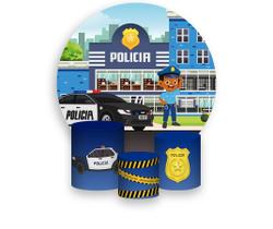 Painel De Festa Redondo 1,50x1,50 + Trio De Capas Cilindro - Policia Cute Infantil 016