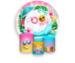 Painel De Festa Redondo 1,50x1,50 + Trio De Capas Cilindro - Pool Party Piscina Rosa Verão 004 Painel De Festa Redondo 1,50x1,50 + Trio De Capas Cilindro - Pool Party Piscina Rosa Verão 004