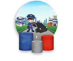 Painel De Festa Redondo 1,50x1,50 + Trio De Capas Cilindro - Posto Policial na Cidade Menino 005