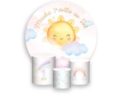 Painel De Festa Redondo 1,50x1,50 + Trio De Capas Cilindro - Primeira Volta ao Sol nas Nuvens 044 Painel De Festa Redondo 1,50x1,50 + Trio De Capas Cilindro - Primeira Volta ao Sol nas Nuvens 044