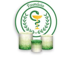 Painel De Festa Redondo 1,50x1,50 + Trio De Capas Cilindro - Profissão Farmácia Verde 013