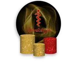 Painel De Festa Redondo 1,50x1,50 + Trio De Capas Cilindro - Profissão Odontologia Brilhante 002 Painel De Festa Redondo 1,50x1,50 + Trio De Capas Cilindro - Profissão Odontologia Brilhante 002