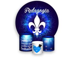 Painel De Festa Redondo 1,50x1,50 + Trio De Capas Cilindro - Profissão Pedagogia Azul 009