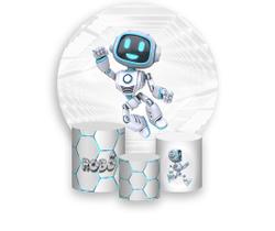 Painel De Festa Redondo 1,50x1,50 + Trio De Capas Cilindro - Robôzinho Futurista 017