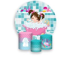 Painel De Festa Redondo 1,50x1,50 + Trio De Capas Cilindro - Um Dia de Spa Banheira Menina 005