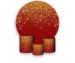 Painel De Festa Redondo 1,50x1,50 + Trio De Capas Cilindro - Vermelho Escuro Efeito Glitter Dourado 007 Painel De Festa Redondo 1,50x1,50 + Trio De Capas Cilindro - Vermelho Escuro Efeito Glitter Dourado 007