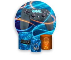 Painel De Festa Redondo 1,50x1,50 + Trio De Capas Cilindro - Video-Game Controle Efeito Neon 006 Painel De Festa Redondo 1,50x1,50 + Trio De Capas Cilindro - Video-Game Controle Efeito Neon 006