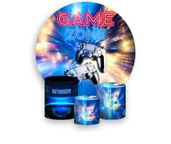 Painel De Festa Redondo 1,50x1,50 + Trio De Capas Cilindro - Video Game Estrelas 004 Painel De Festa Redondo 1,50x1,50 + Trio De Capas Cilindro - Video Game Estrelas 004