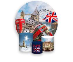 Painel De Festa Redondo 1,50x1,50 + Trio De Capas Cilindro - Volta ao Mundo Londres Realista 012 Painel De Festa Redondo 1,50x1,50 + Trio De Capas Cilindro - Volta ao Mundo Londres Realista 012