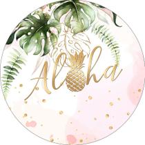 Painel De Festa Redondo 1,50x1,50 - Tropical Aloha Aquarela Rosa 012