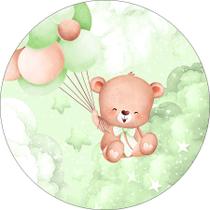 Painel De Festa Redondo 1,50x1,50, Ursinho Céu Verde 100