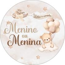 Painel De Festa Redondo 1,50x1,50 - Ursinho de Pelúcia Bege Menino ou Menina 078