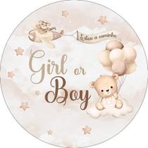 Painel De Festa Redondo 1,50x1,50 - Ursinho de Pelúcia Bege Revelação 073