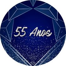 Painel De Festa Redondo 1,5x1,5 - Azul Geométrico Prateado 55 Anos 071
