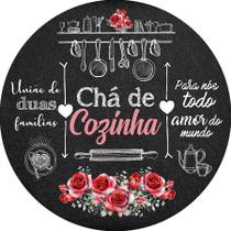 Painel De Festa Redondo 1,5x1,5 - Chá de Cozinha Flores ChalkBoard 009 - Via Cores