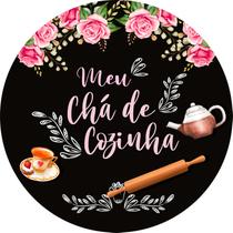 Painel De Festa Redondo 1,5x1,5 - Chalkboard Meu Chá de Cozinha 01