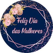 Painel De Festa Redondo 1,5x1,5 - Dia Das Mulheres Efeito Glitter Rosa Fundo Azul 013